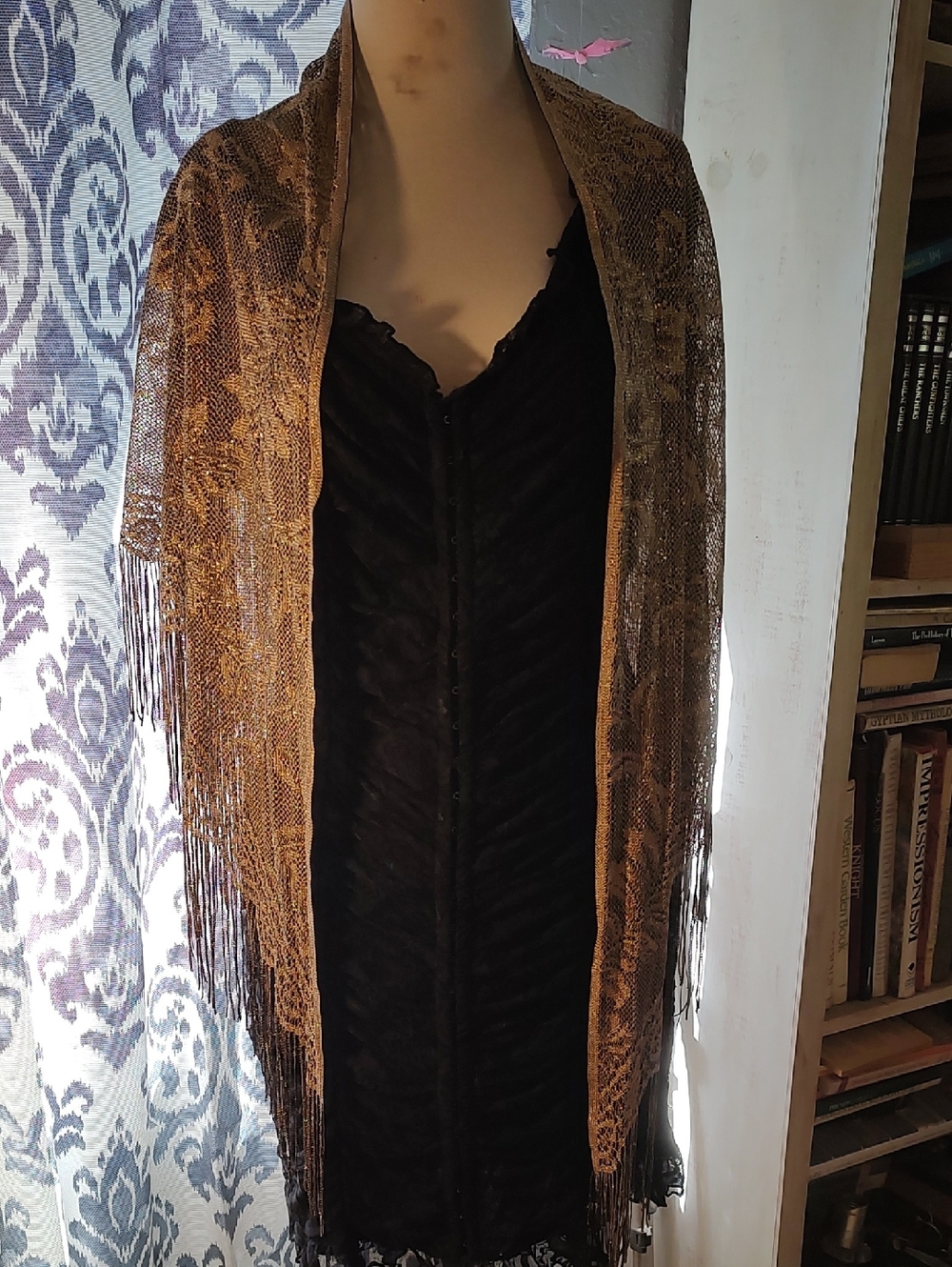 Vintage Gold Lace Fringe Shawl